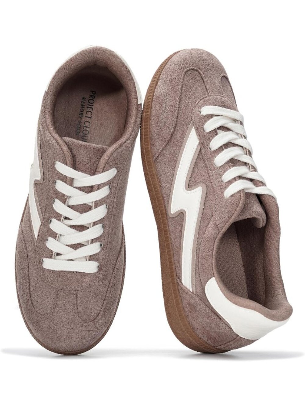 Women's Taupe Multi Non-Slip Fashion Sneakers Lace-Up Memory Foam Casual Shoes